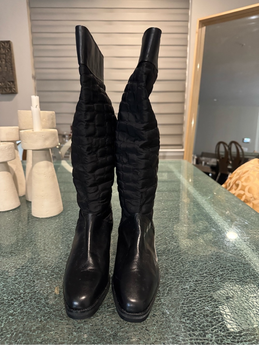 Stuart Weitzman Black Quilted Shaft Women's Knee Boots 8
